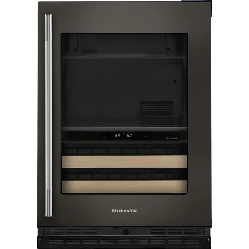 Kitchenaid Kubr524Sbe 24-Inch Black Ore Beverage Center With Glass Door And Wood-Front Racks 1