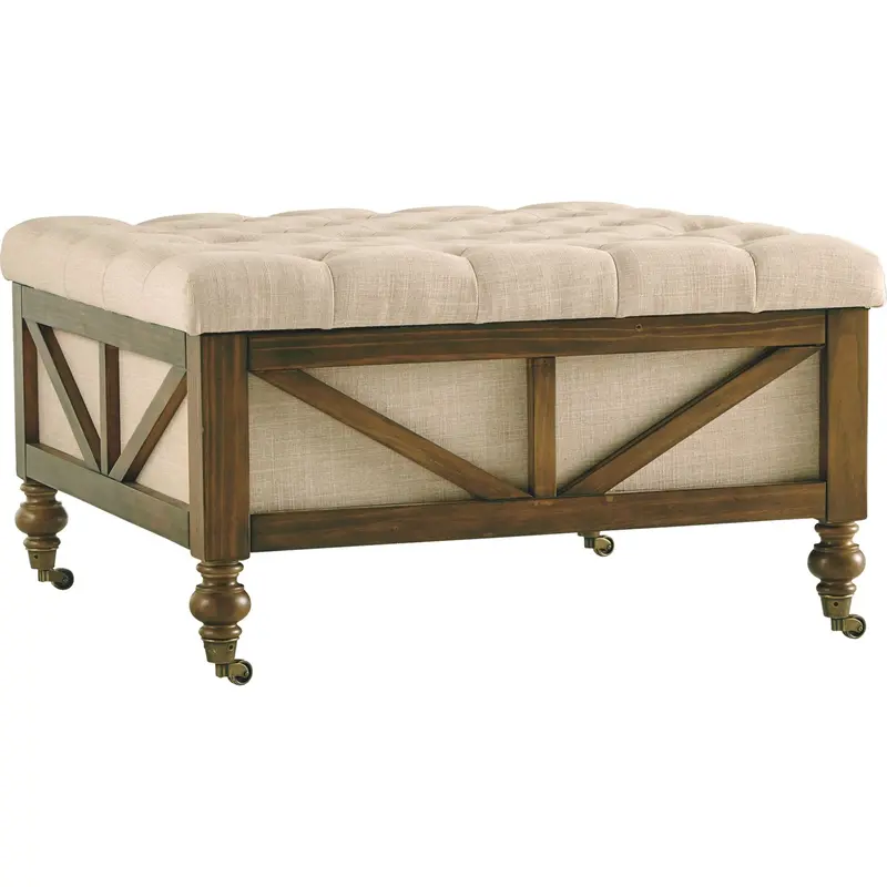 Kyleman Beige-And-Brown Storage Ottoman With Lift-Top Compartment 1