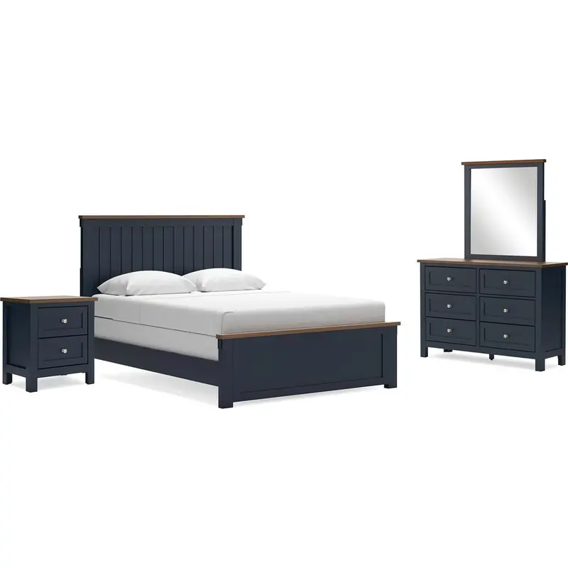 Landocken Queen Bedroom Set – 6-Piece Panel Collection In Blue And Brown 1