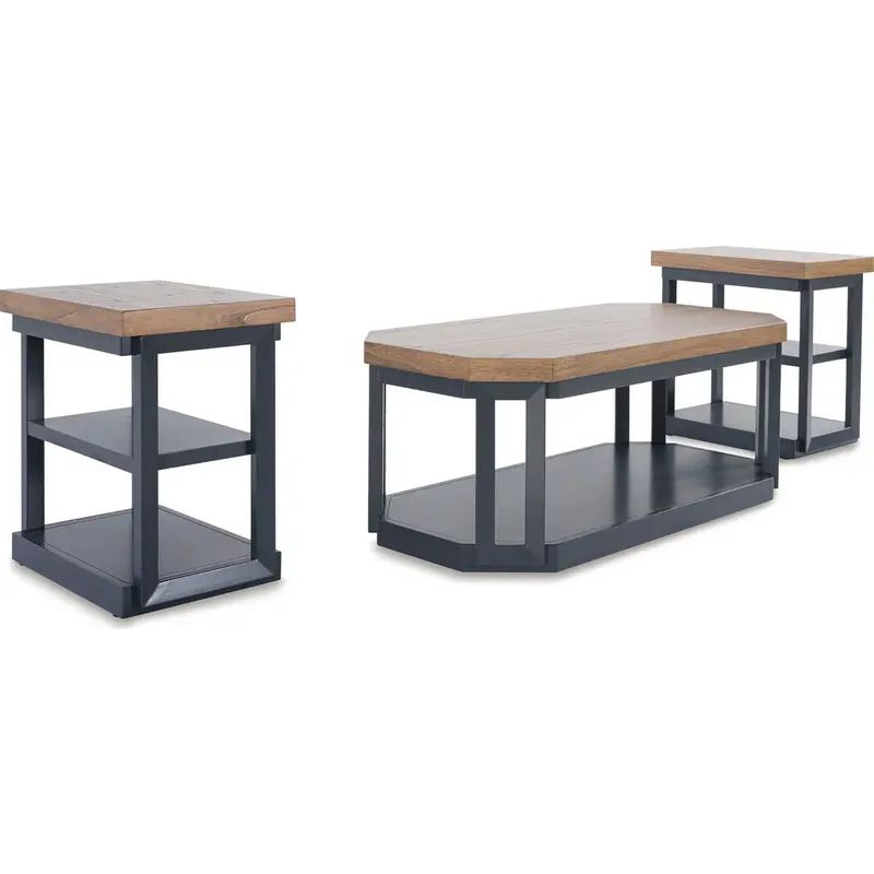 Landocken Trio Of Nesting Tables – Brown And Blue Accented Set 1