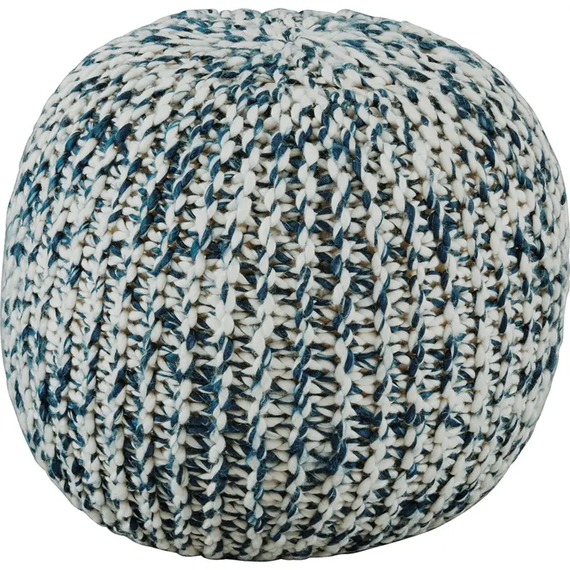 Latricia Blue And White Textured Fabric Pouf 1