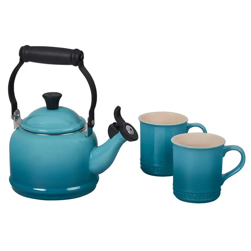 Le Creuset Demi Whistling Kettle And Two Matching Stoneware Mugs 1