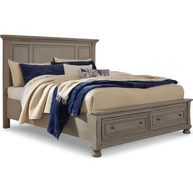 Lettner Light Gray King-Size Panel Bed Frame 1