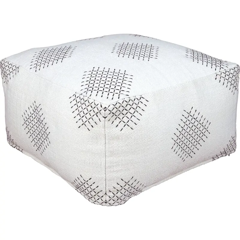 Mabyn Upholstered Pouf – Ivory Fabric Footstool And Extra Seating 1