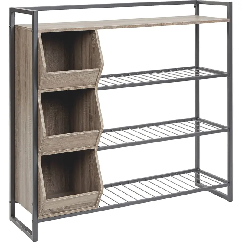 Maccenet Multi-Tier Shoe Rack In Grayish Brown With Gunmetal Hardware 1
