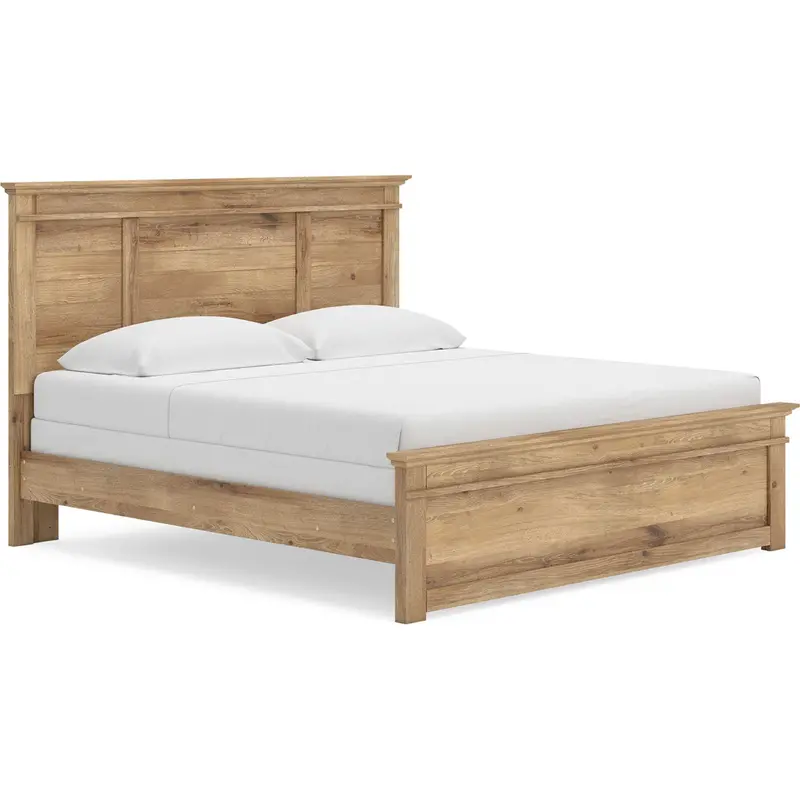 Makidern Tan King Panel Bed With Soft-Finish Headboard 1