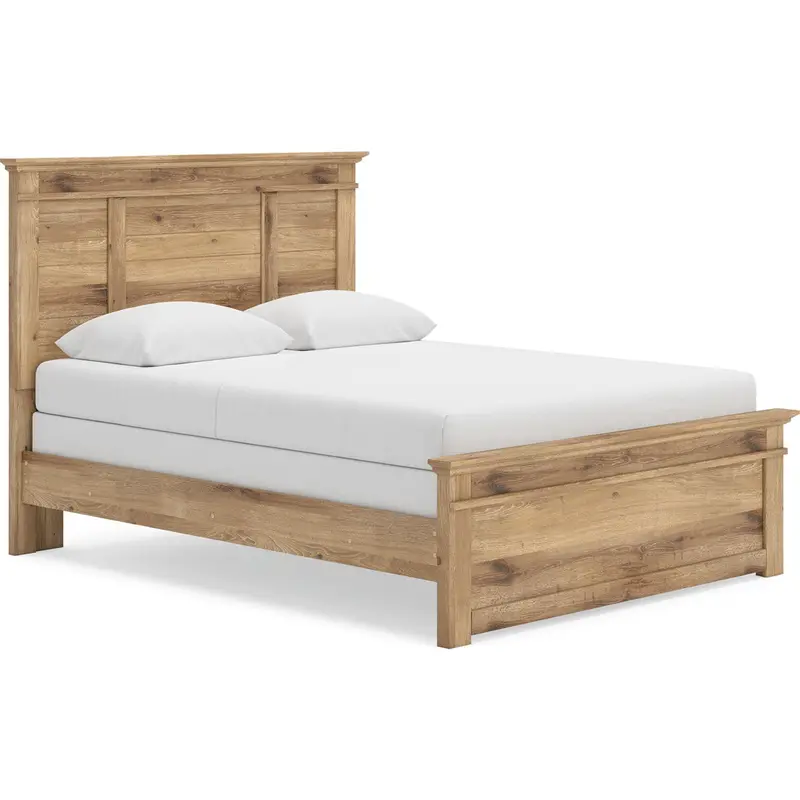 Makidern Tan Queen Panel Bed With Modern Upholstered Design 1