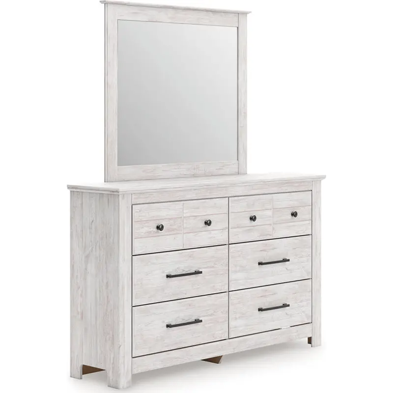 Makidern Whitewash Dresser With Matching Mirror 1