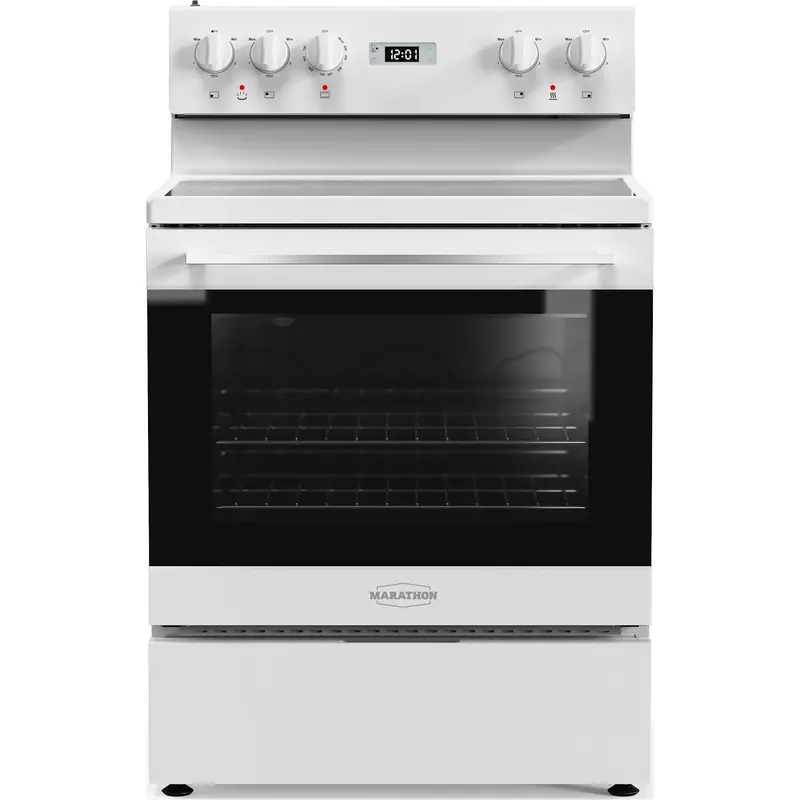 Marathon 30-Inch Gas Range – Mer3070W, White Glass Cooktop 1