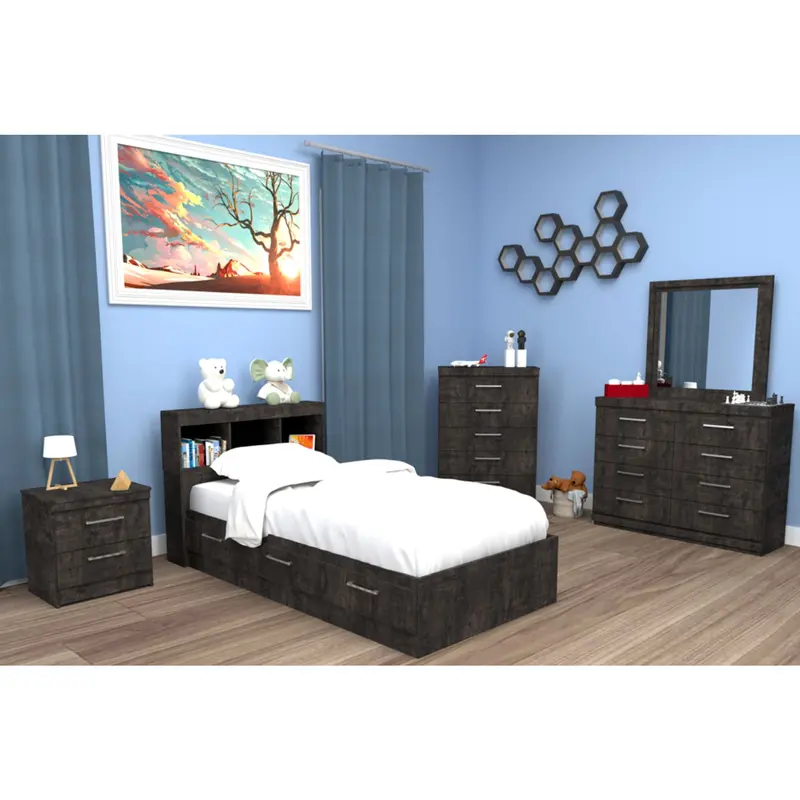 Marley Twin-Size Storage Bedroom Set – Inky Maple 1