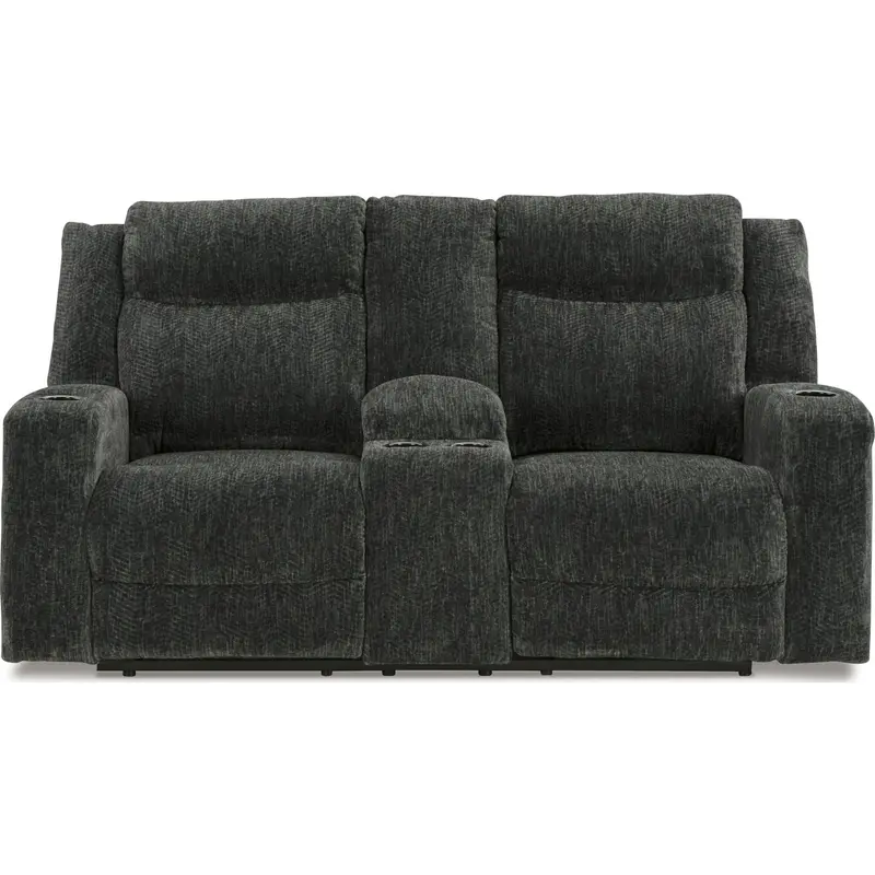Martinglenn Reclining Loveseat With Storage Console – Ebony Leather-Look Upholstery 1