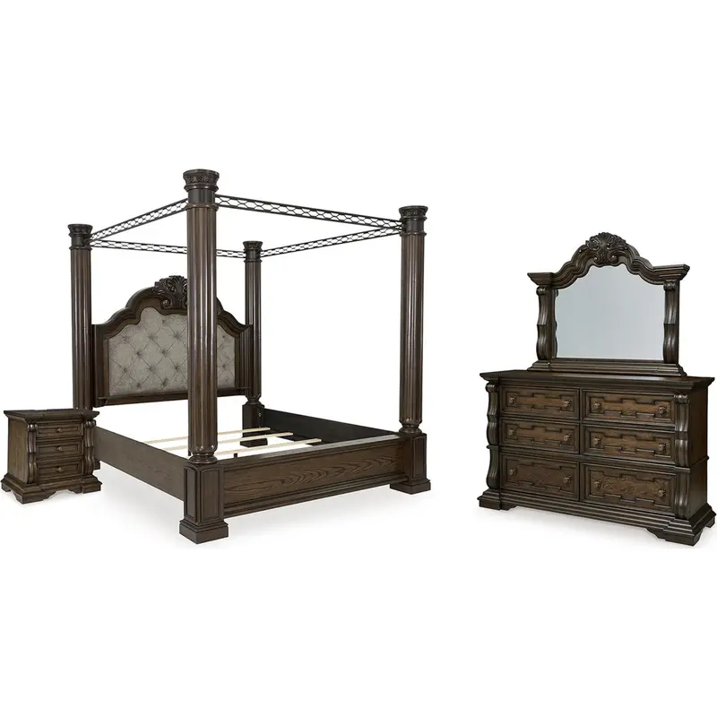 Maylee Dark Brown King Canopy Bedroom Set 1