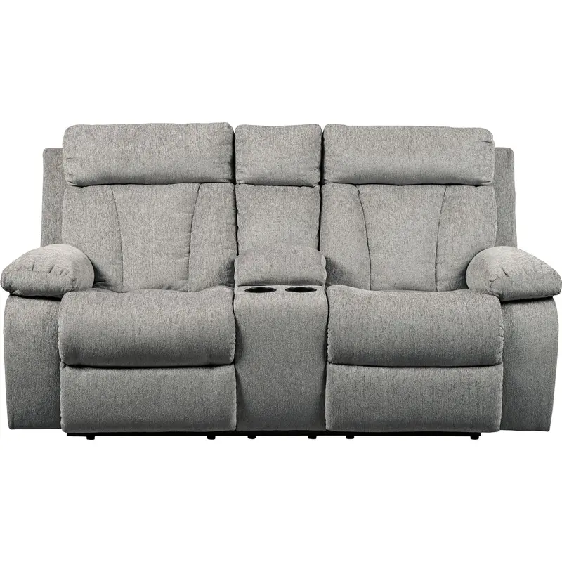 Mitchiner Fog-Colored Reclining Loveseat With Center Console And Cup Holders 1