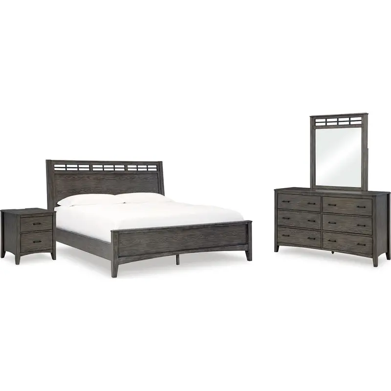 Montillan Grayish-Brown 6-Piece King Panel Bedroom Set 1