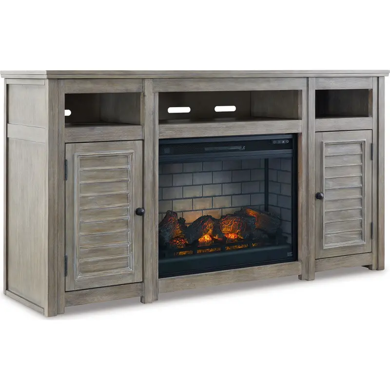 Moreshire Tv Stand Featuring Built-In Electric Fireplace – Bisque Finish 1