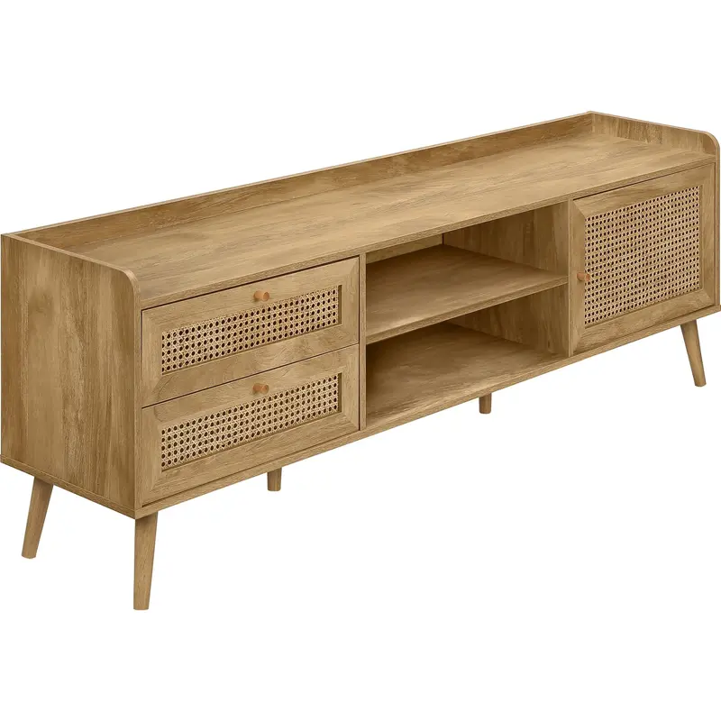 Natural Rattan Tv Stand With Open Shelving And Storage 1