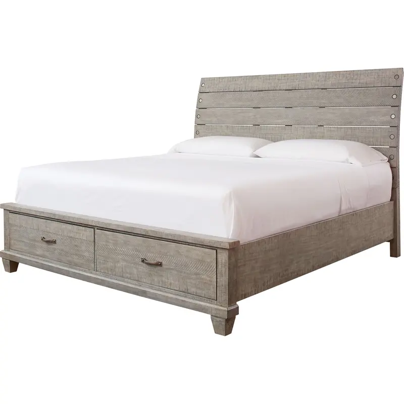 Naydell Gray King-Size Storage Bed With Integrated Drawers 1