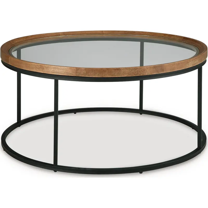 Noraluna Medium Brown Coffee Table – Solid Wood Top & Metal Base 1