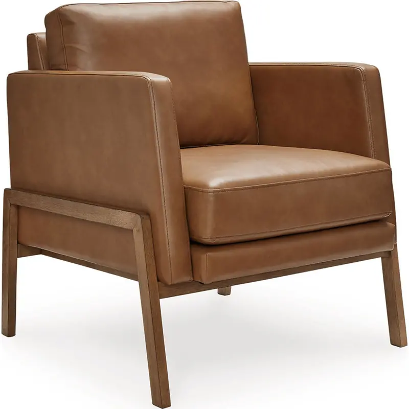 Numund Caramel Leather-Look Accent Chair – Mid-Century Inspired Lounge Seat 1