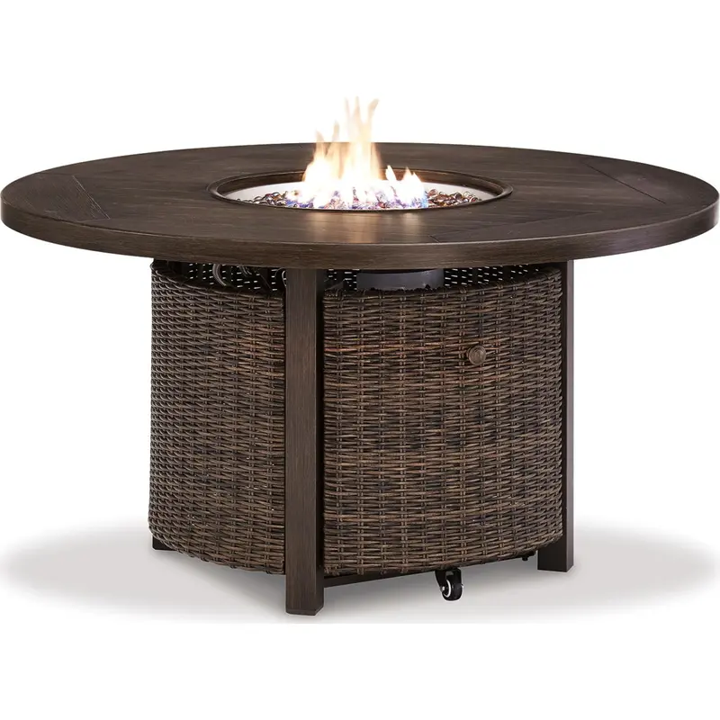 Paradise Trail Medium Brown Outdoor Fire Pit Table With Glass Wind Guard 1