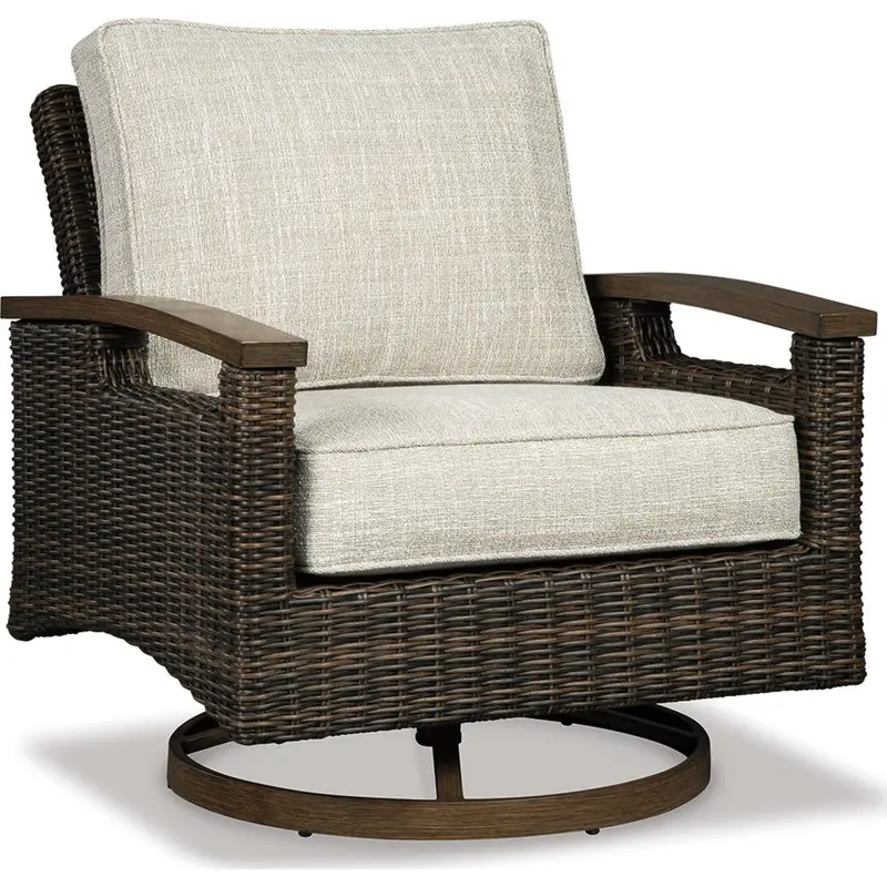 Paradise Trail Medium Brown Outdoor Swivel Lounge Chairs – Set Of Two With All-Weather Cushions 1