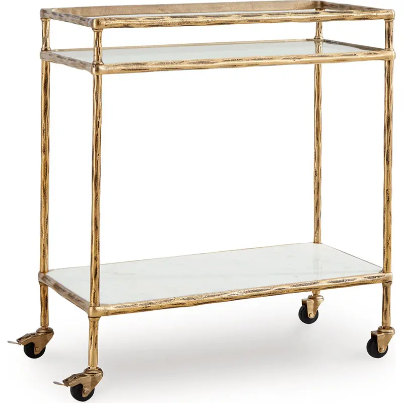Plattfield Antique Gold Bar Cart With Rolling Casters 1