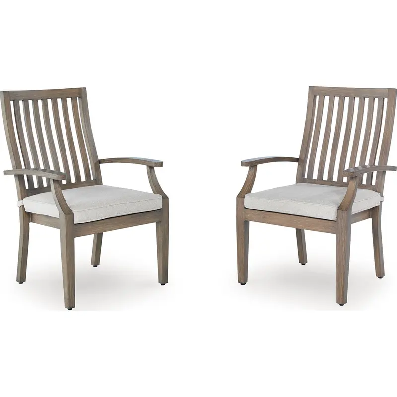 Rainier Ranch Brown-And-Beige Outdoor Arm Chairs With Cushions (2-Piece Set) 1