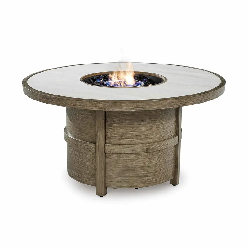 Rainier Ranch Gas Fire Pit Table – Beige Concrete-Look Outdoor Centerpiece 1