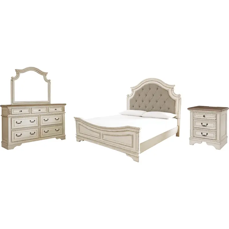 Realyn Chipped White King Panel Bedroom Set – 6-Piece Ensemble 1
