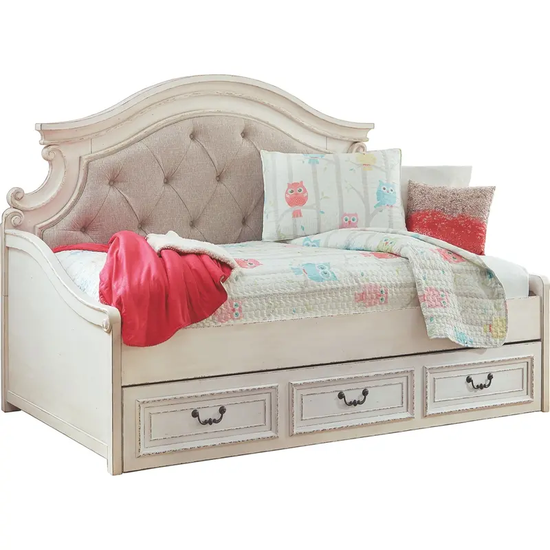 Realyn Chipped White Twin Daybed With Trundle Support – Multi-Functional Sleep Solution 1