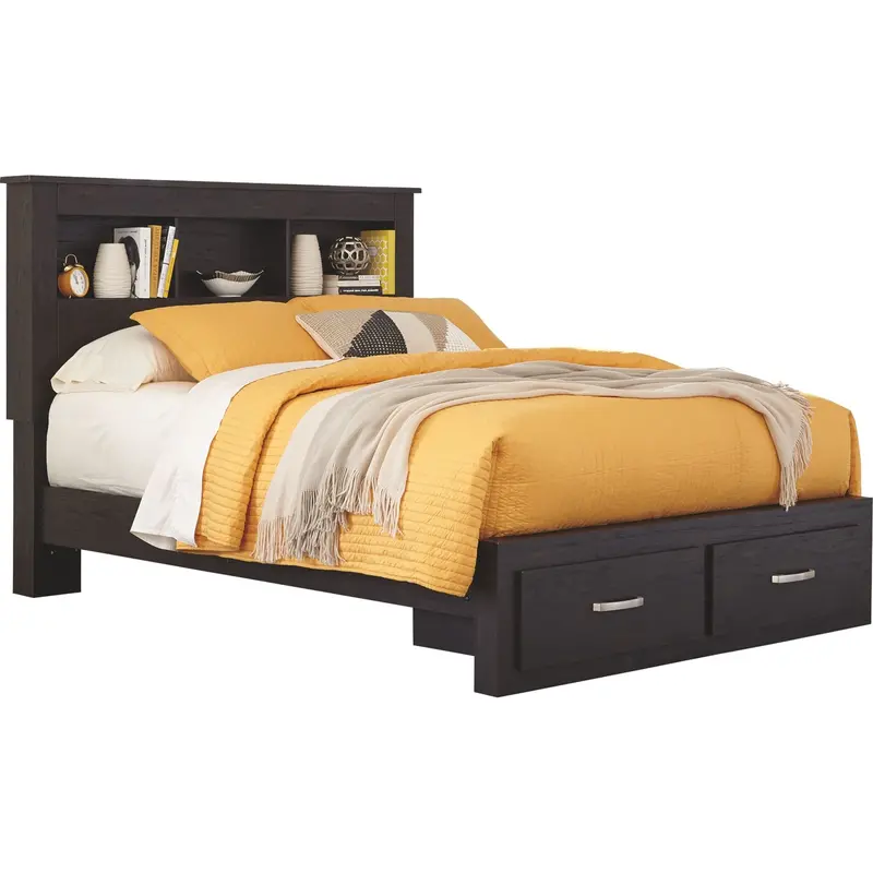 Reylow Dark Brown Queen Storage Bed With Drawers 1
