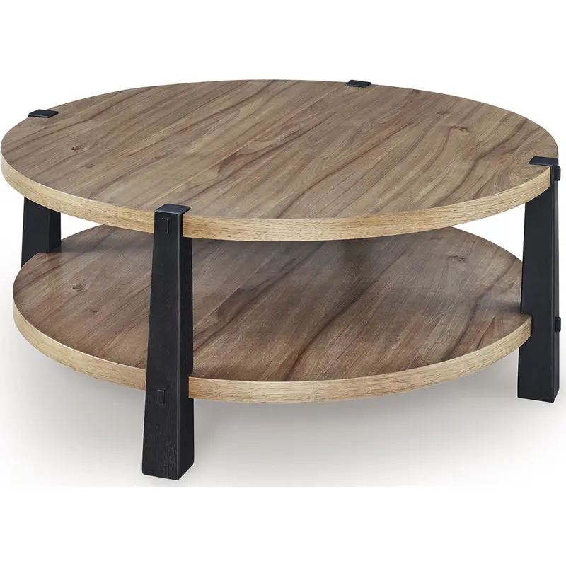 Ridgester Light Brown And Black Coffee Table With Storage Shelf 1