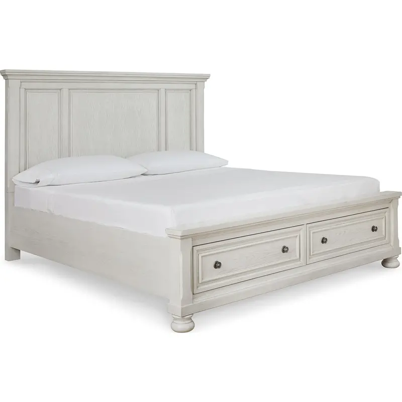 Robbinsdale Antique White Storage Bed – Low-Profile Platform With Drawer Space 1