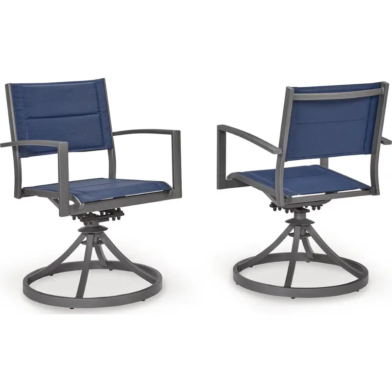 Rocky Creek Blue And Gray Outdoor Sling Swivel Chairs – Set Of Two 1