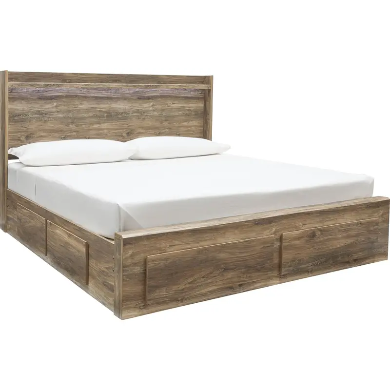 Rusthaven Rustic King Bed – Brown Distressed Wood Design 1