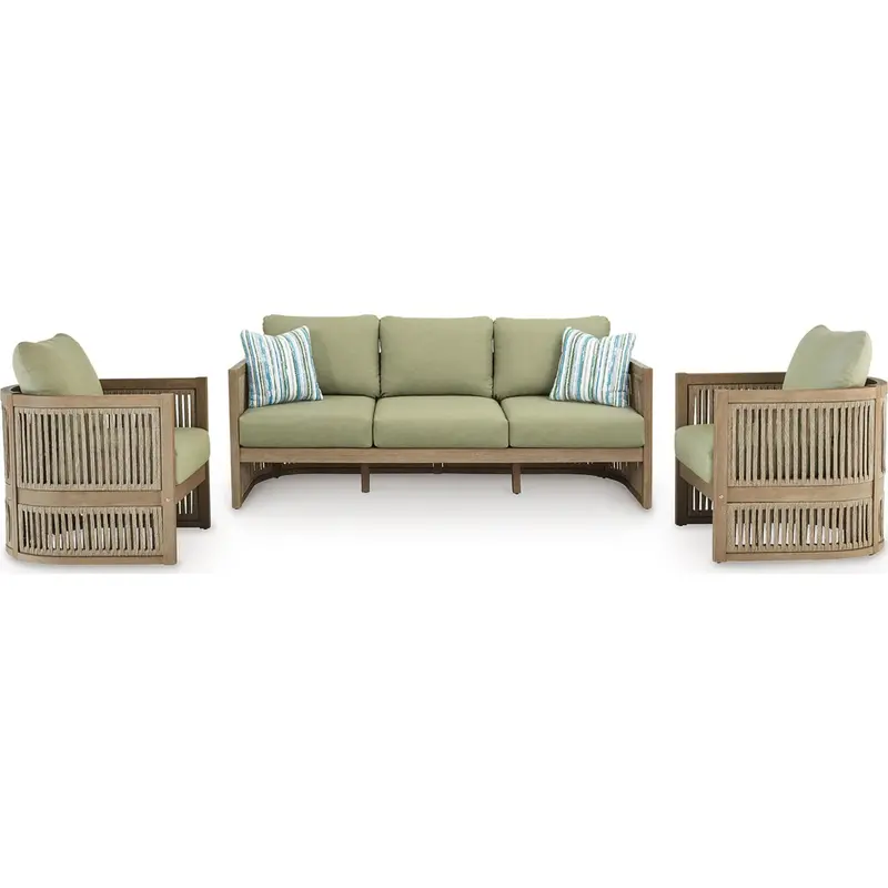 Serena Shores Beige And Green 3-Piece Outdoor Seating Set 1