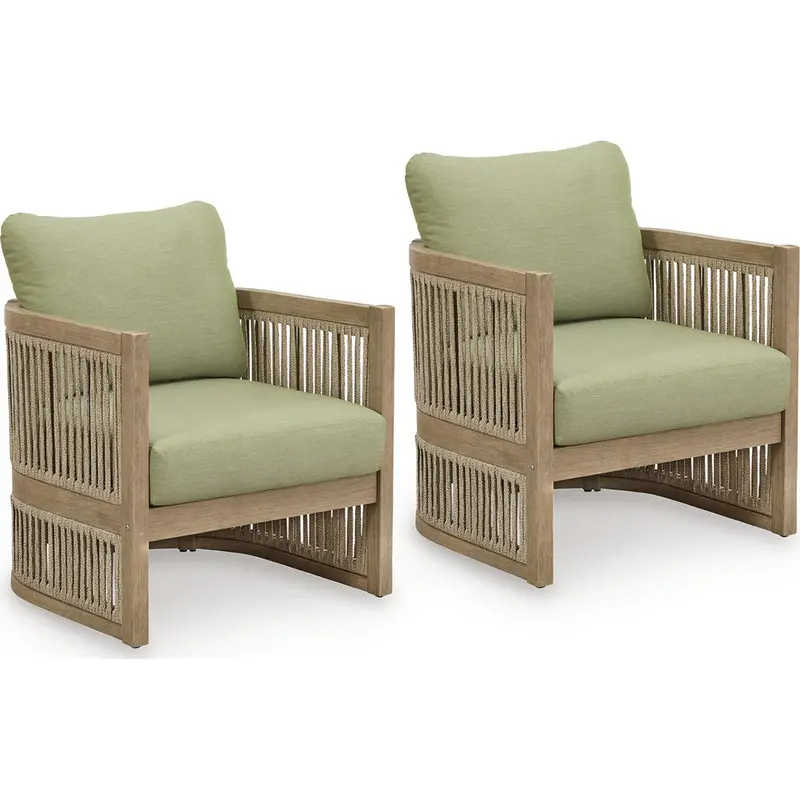 Serena Shores Beige-Green Outdoor Lounge Chair Pair With Uv-Resistant Cushions 1