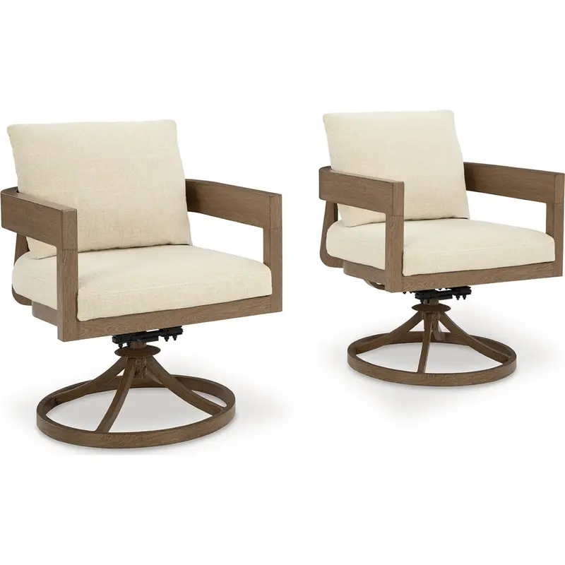 Serene Bay Outdoor Swivel Chairs With Cushions (2-Pack) – Dark Brown & White 1