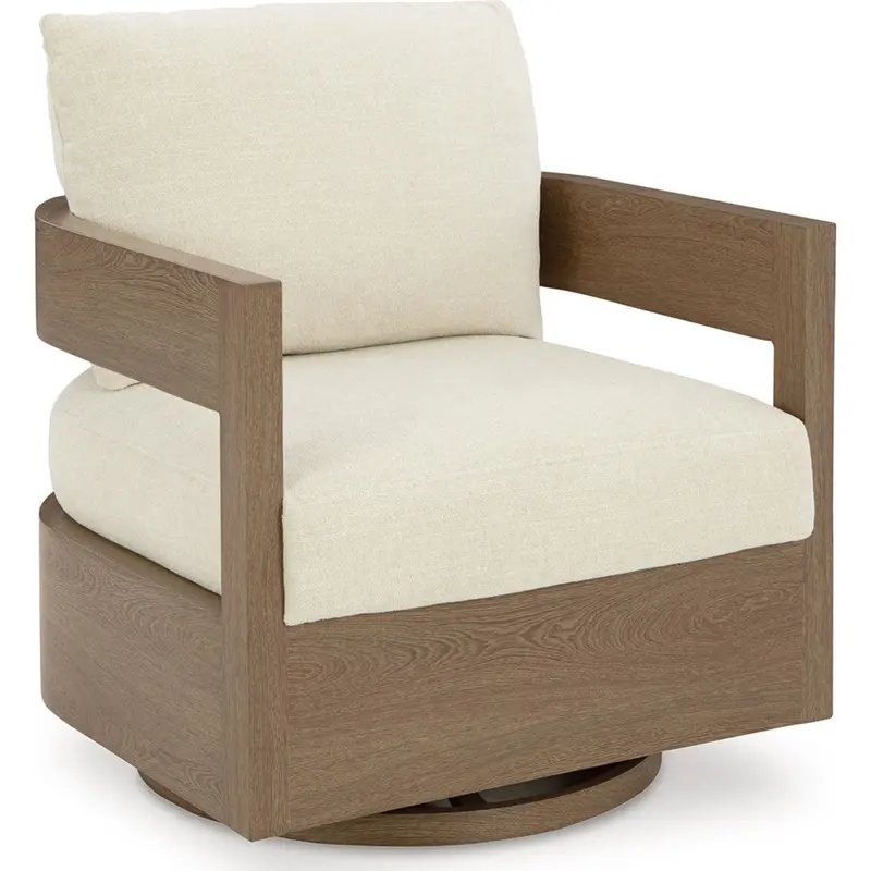 Serene Bay Outdoor Swivel Glider Chair With Cushion – Dark Brown & White 1