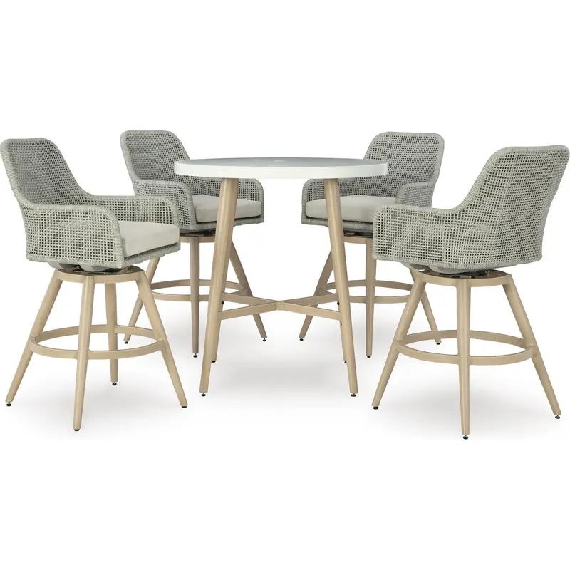 Seton Creek Beige 5-Piece Outdoor Bar Set – All-Weather Wicker 1