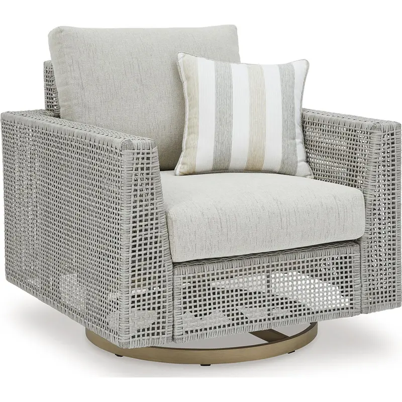 Seton Creek Gray Swivel Outdoor Lounge Chair With Cushion 1