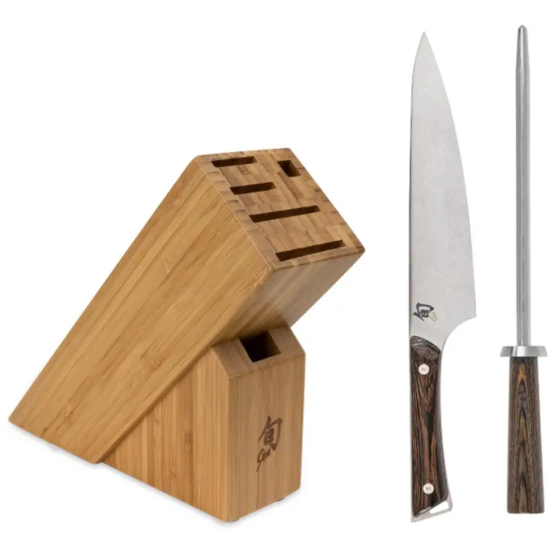 Shun Kanso 3-Piece Build-Your-Own Block Set – 8-Inch Chef’S Knife, Honing Steel & Slim 6-Slot Block 1