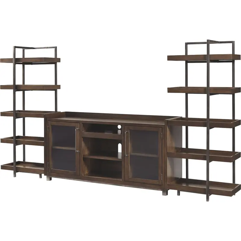 Starmore Contemporary Tv Stand And Media Console – Brown Wood Veneer With Gunmetal Accents 1