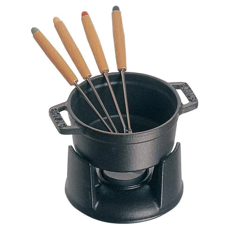 Staub Mini Chocolate Fondue Set – 0.25-Qt Enamel Cast Iron Pot With Stand 1