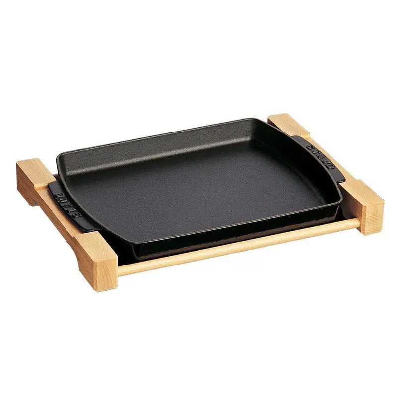 Staub Rectangular Serving Platter – 15" X 9" With Wooden Base, Matte Black 1