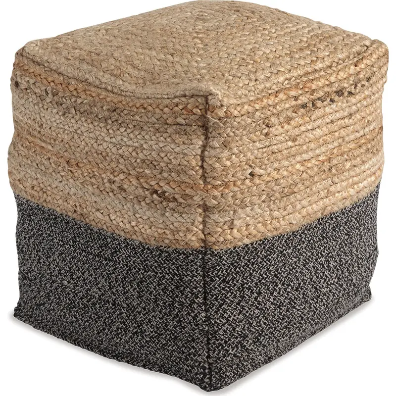 Sweed Valley Natural And Black Fabric Pouf Footstool 1