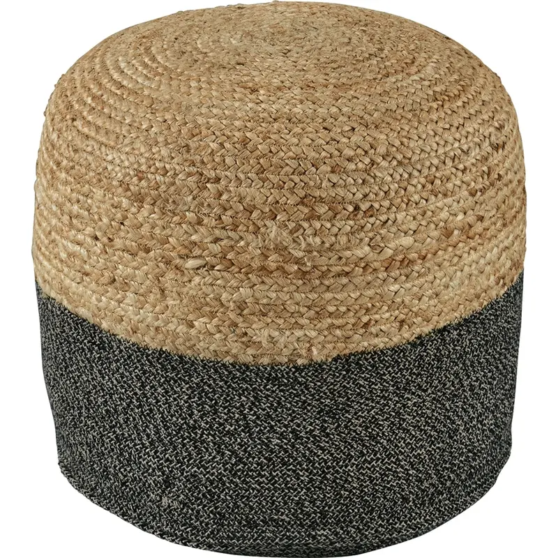 Sweed Valley Natural Jute And Black Leather Pouf 1