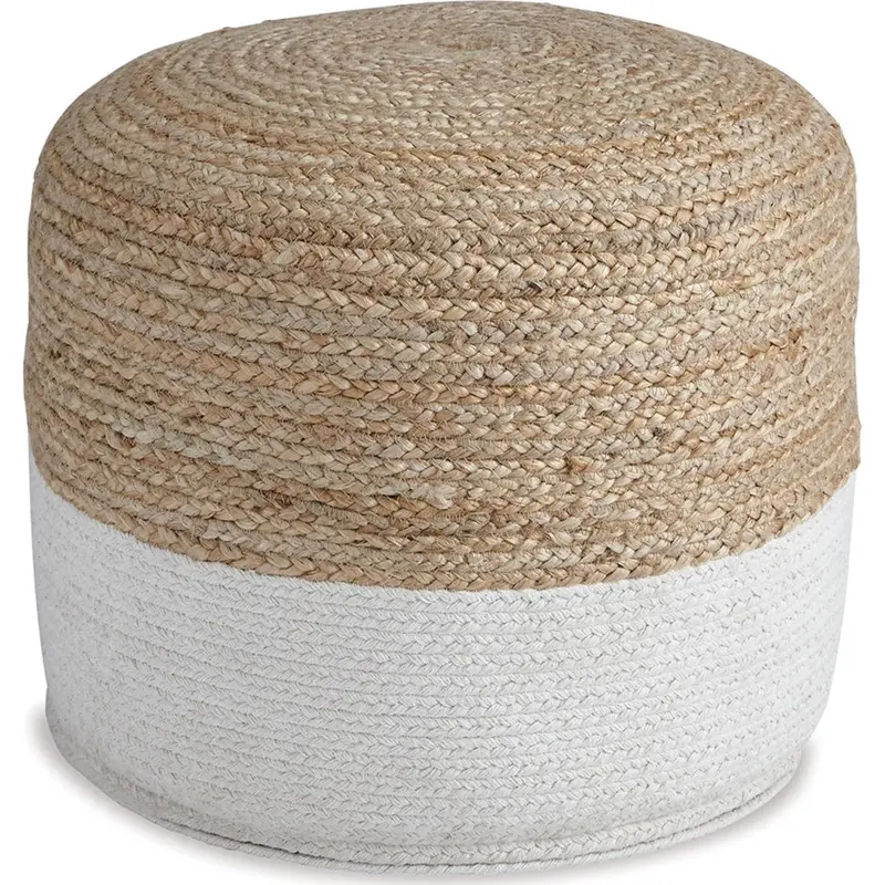 Sweed Valley Natural Jute And White Knit Pouf – Floor Seating Accent 1