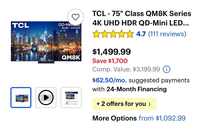 Tcl 75-Inch Qd Mini Led Qm8K 4K Smart Tv – Qled Ultra Hd With Hdr 1