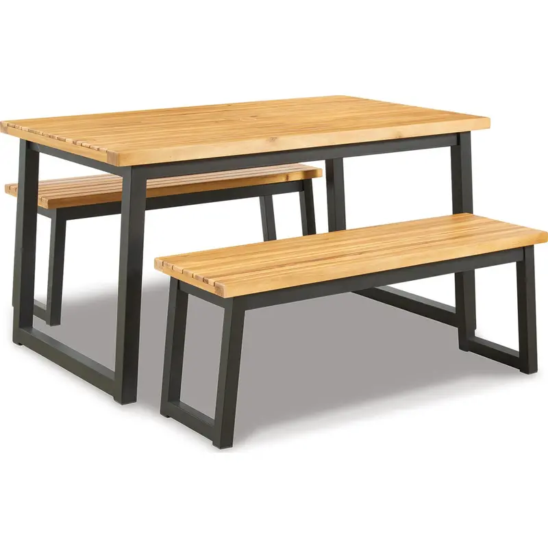Town Wood 3-Piece Outdoor Dining Set – Brown Table With Black Chairs 1